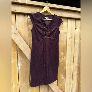 Vintage Y2K Mini Dress Brown Suede 2000s Sexy Office Chic Silver Tie Up